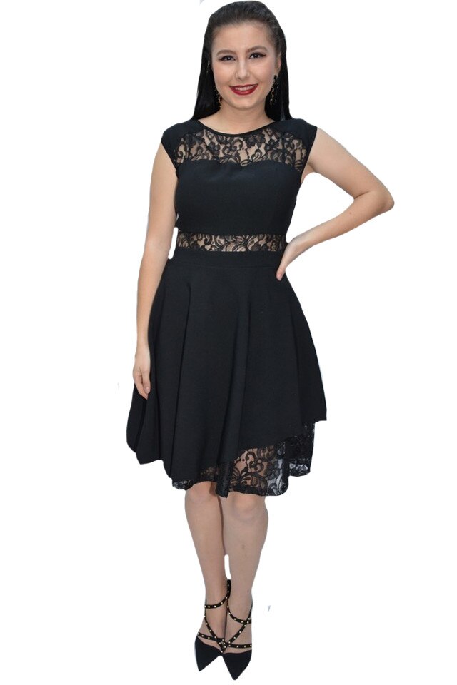 Rochie eleganta, Alexia cu flori ,D&J Exclussive, Negru
