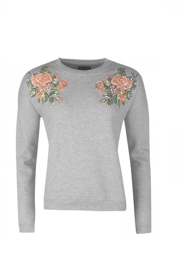 Pulover pentru femei Golddigga Puff Crew, Cu imprimeu floral, Gri, XS