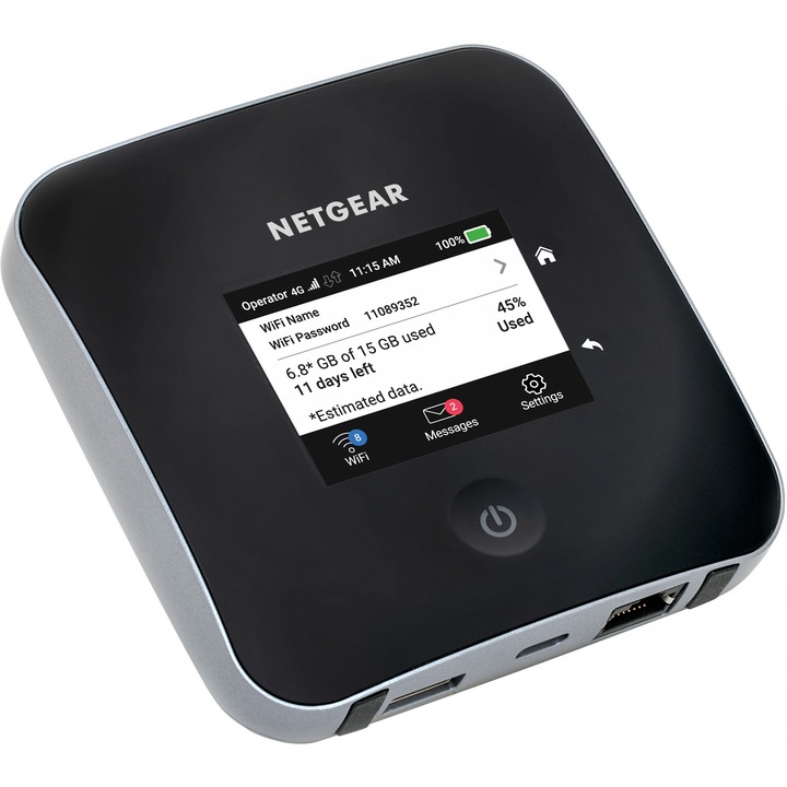 Netgear Nighthawk M2 Hordozható Vezeték Nélküli Router, 4G/LTE Mobil Hotspot, 2,4" LCD Érintőképernyő, LAN/WAN Port