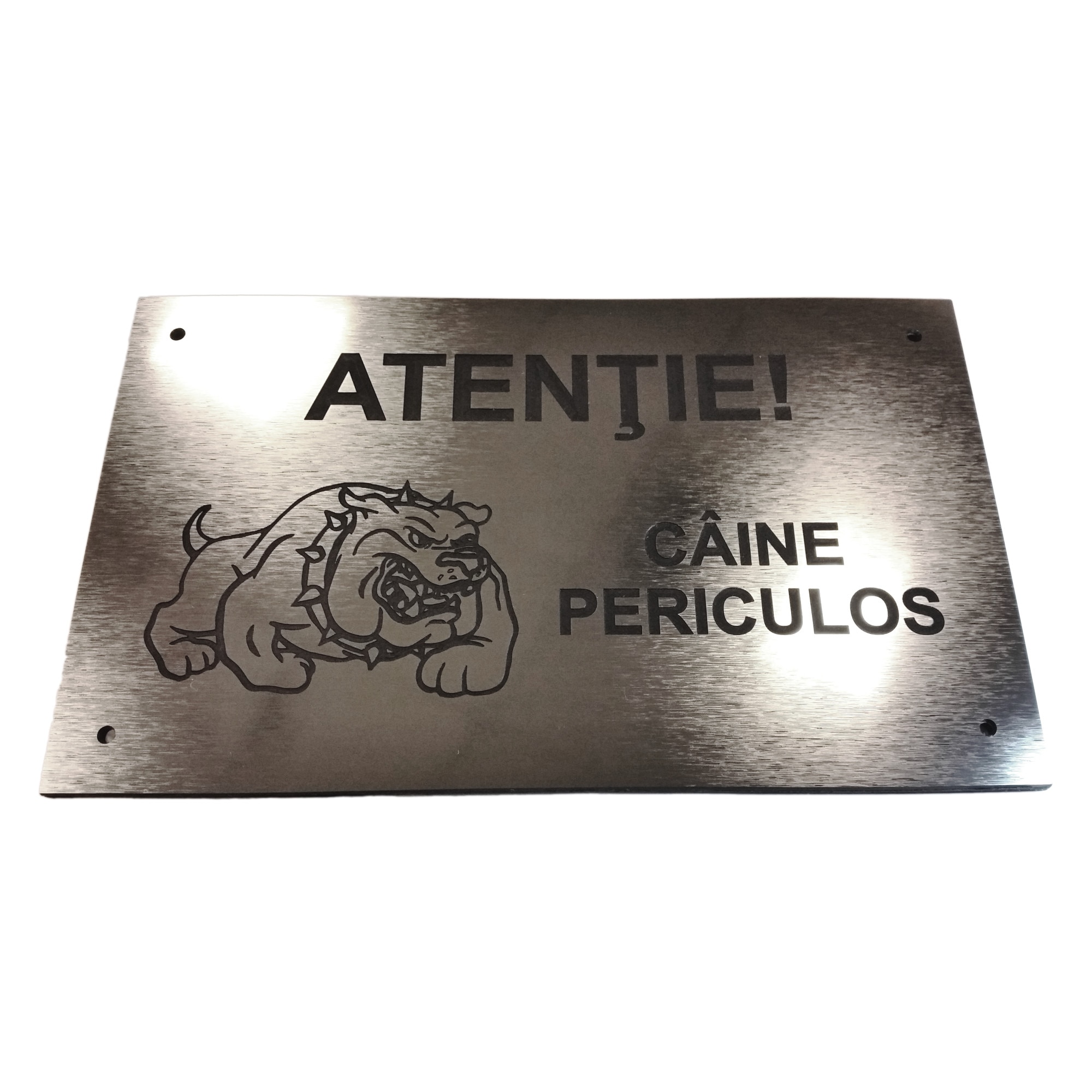 Placa atentionare Caine Periculos (argintiu/negru)