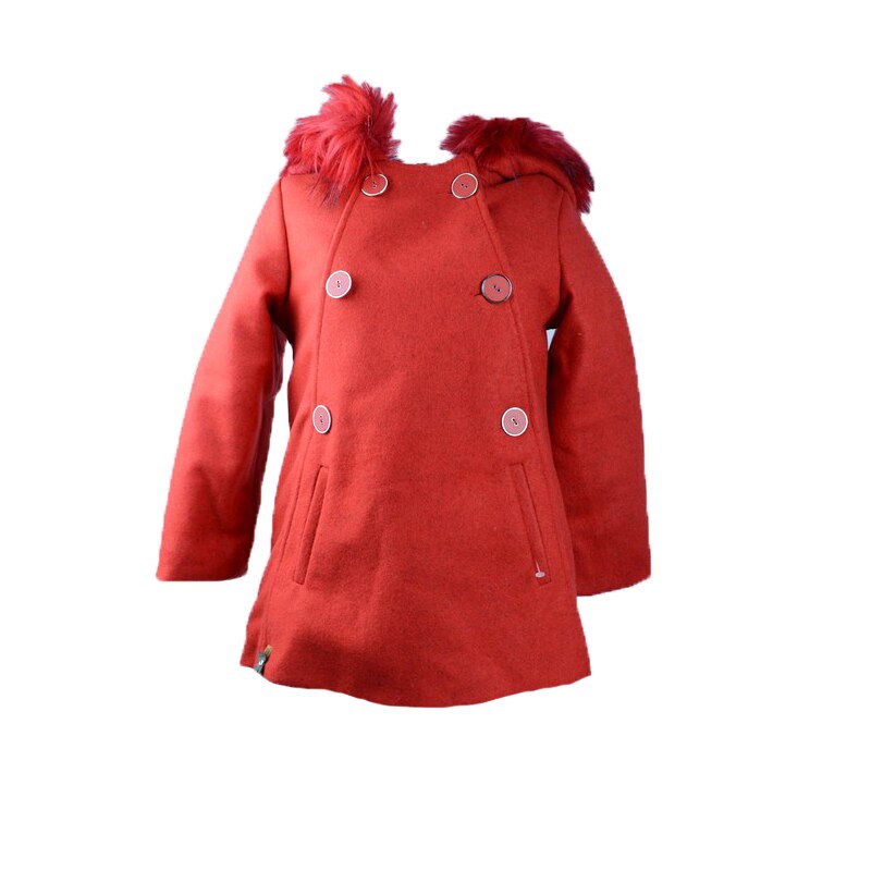 Palton pentru fetite Tylkomet, cu nasturi si gluga cu blana, Rosu