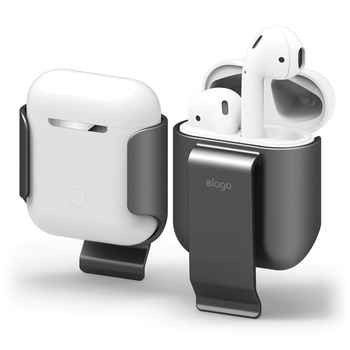 Husa pentru AirPods cu agatatoare Elago, Policarbonat, Gri Husa pentru AirPods cu agatatoare Elago, Policarbonat, Gri