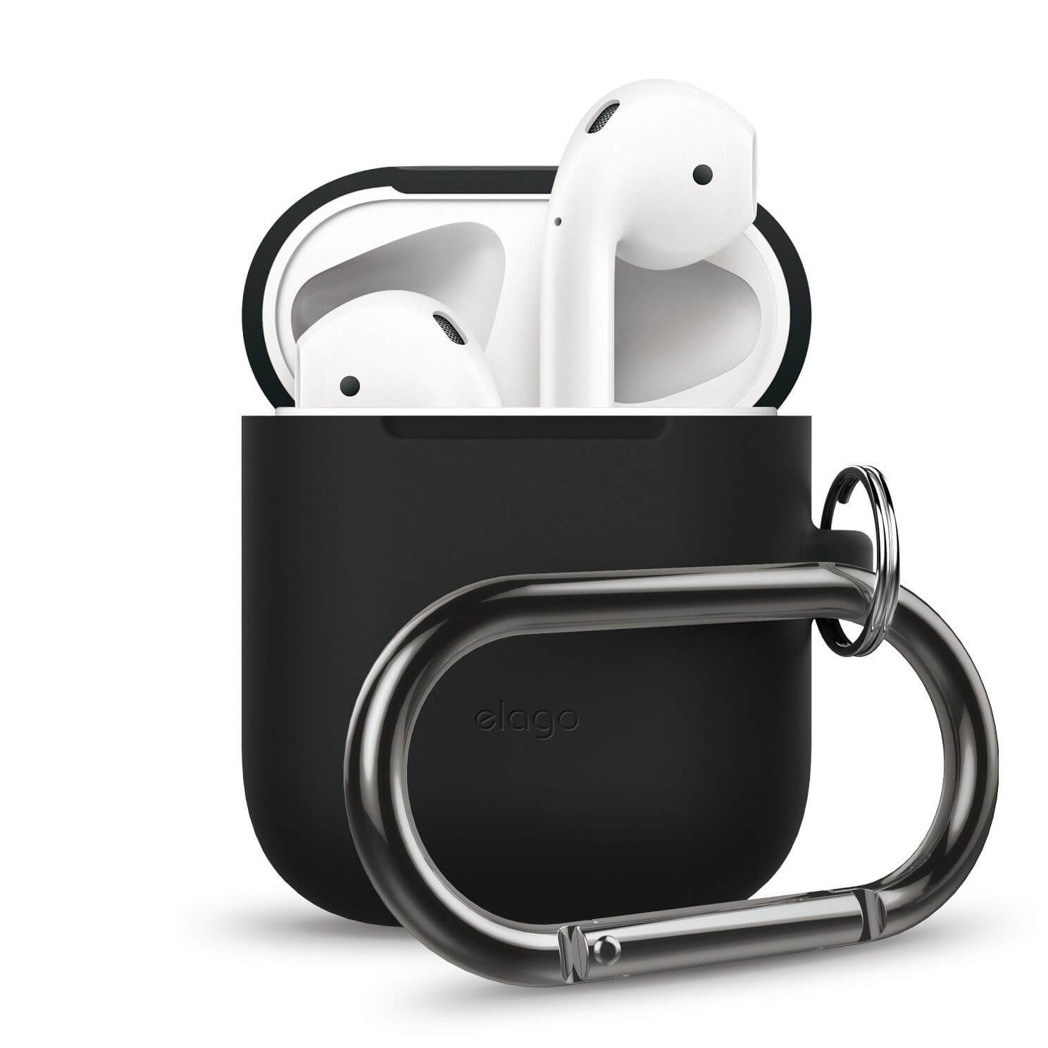 Husa de protectie pentru Apple Airpods, Elago Duo Hang, Silicon, Negru