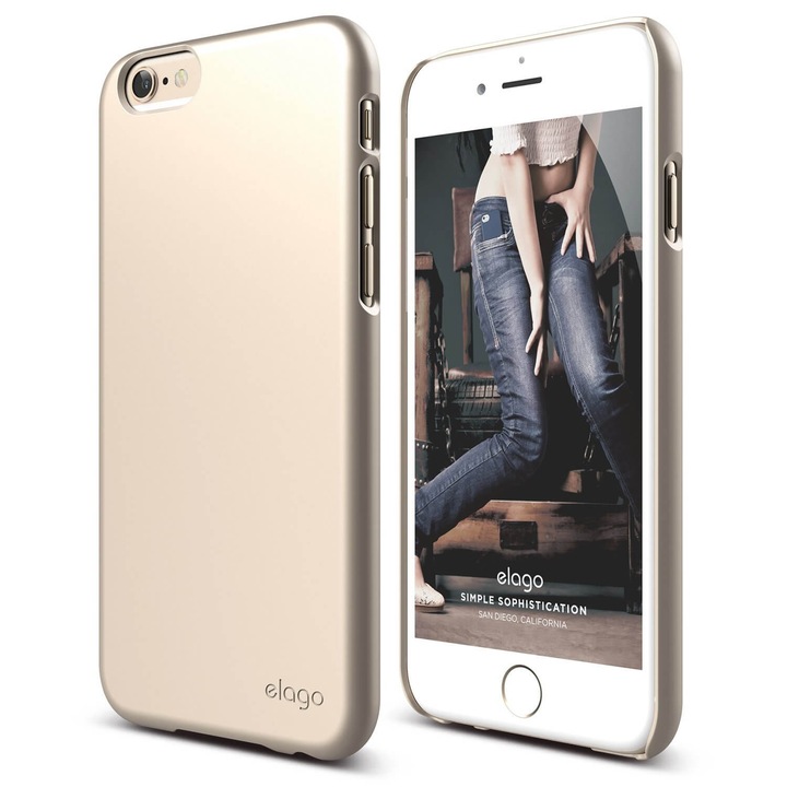 Elago S6P Slim Fit 2 Case + HD Clear Film - качествен кейс и HD покритие за iPhone 6 Plus, iPhone 6S Plus (златист)