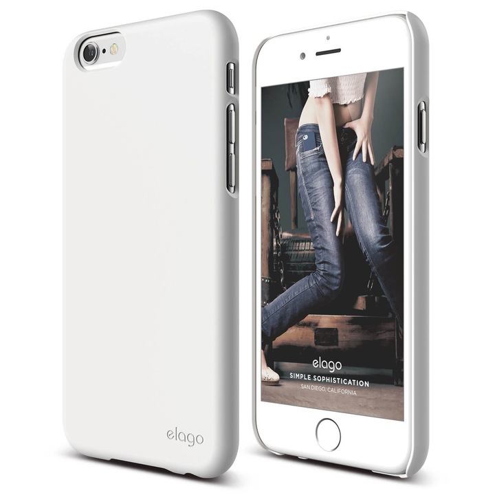 Elago S6P Slim Fit 2 Case + HD Clear Film - качествен кейс и HD покритие за iPhone 6 Plus (бял)