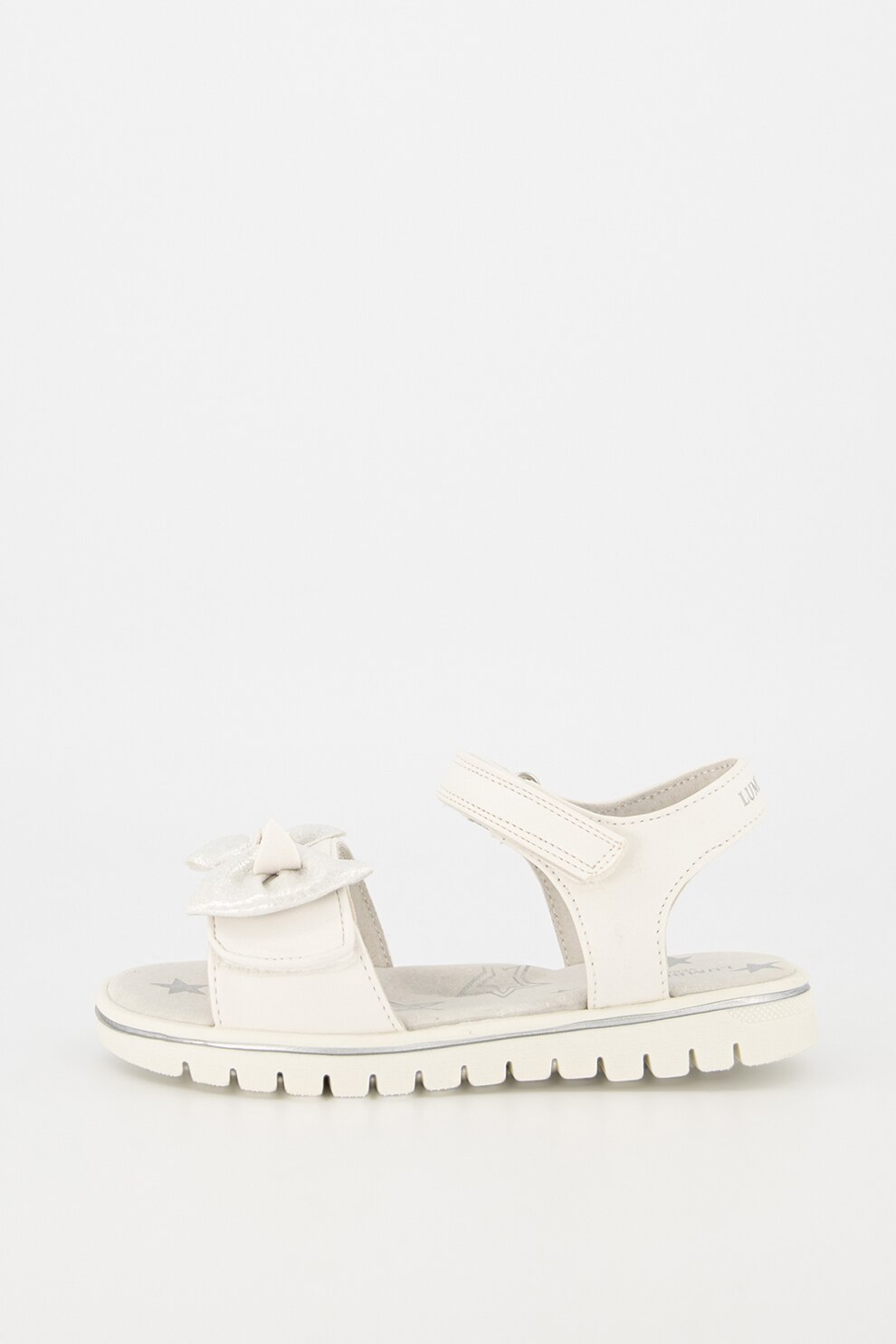 Lumberjack, Sandale de piele ecologica, cu funda stralucitoare Lara, Alb/Argintiu, 30 EU