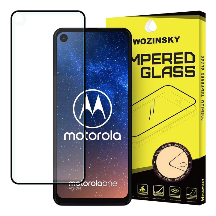 Стъклен протектор за целият екран Wozinsky Full Glue Case Friendly за Motorola One Action / Motorola One Vision, Черен