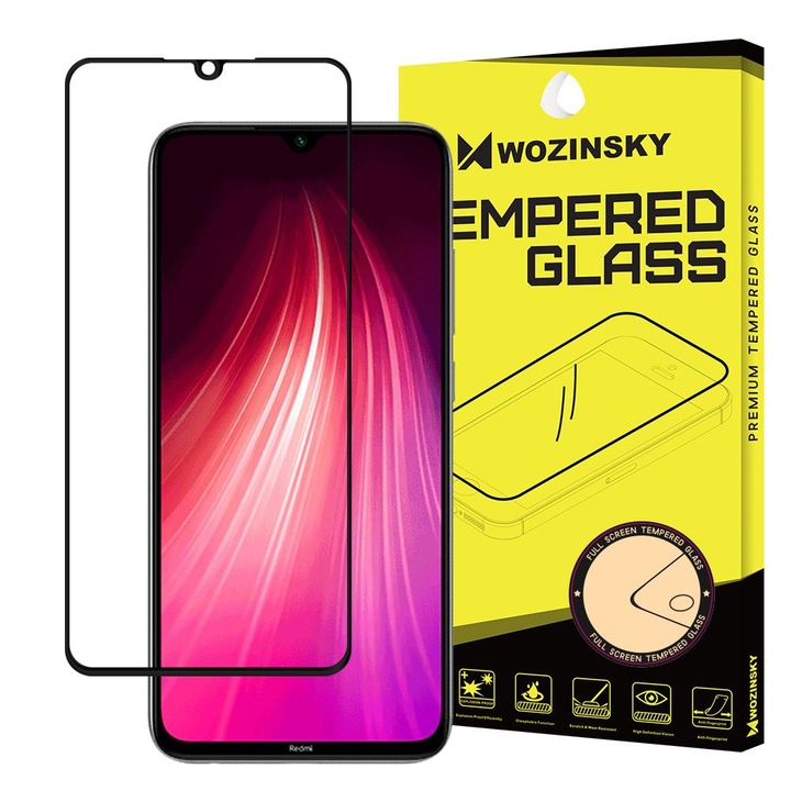 Стъклен 5D протектор за целият дисплей за Xiaomi Redmi Note 8T, Закалено стъкло, Цяло лепило, Tech Armor, Черен