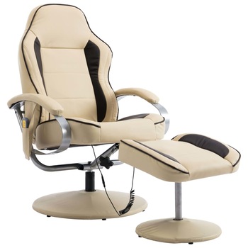 Set fotoliu de masaj cu taburet rabatabil, vidaXL, Piele ecologica, 69 x 72 x 101 cm, Crem Set fotoliu de masaj cu taburet rabatabil, vidaXL, Piele ecologica, 69 x 72 x 101 cm, Crem