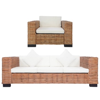 Set 2 canapele, vidaXL, Ratan natural, 200 x 80 x 67 cm, Maro Set 2 canapele, vidaXL, Ratan natural, 200 x 80 x 67 cm, Maro