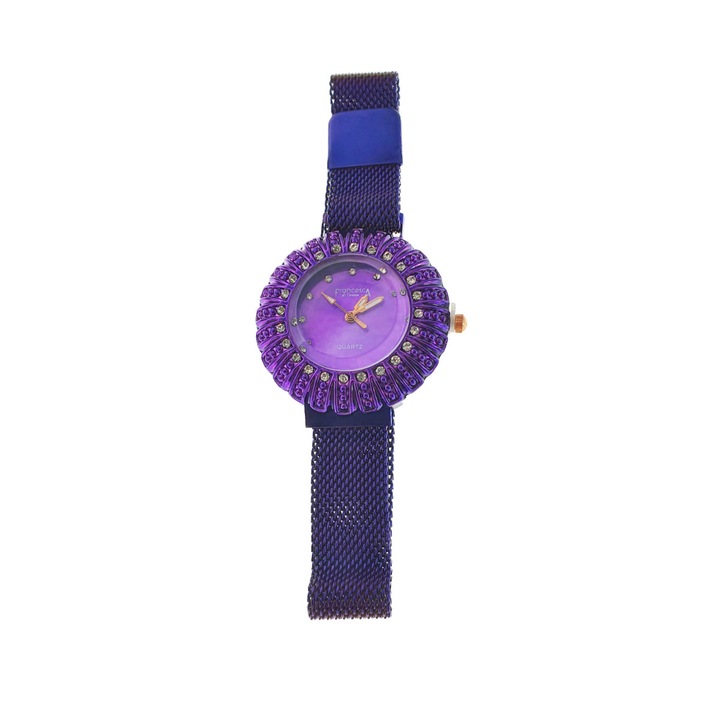Часовник Francesca di Geneva F03-209, аналогов дисплей с кристали, корпус 35 x 8 мм, магнитна каишка ширина 16 мм, лилав
