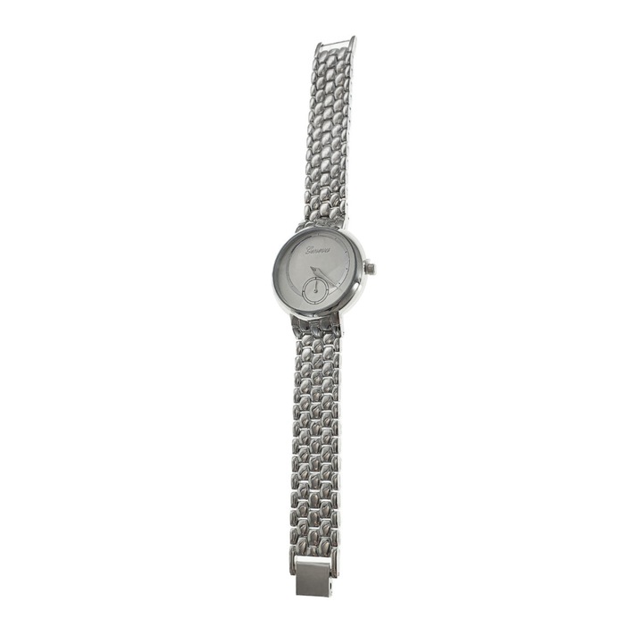 Часовник Geneva, аналогов дисплей, корпус 35 x 10 мм, сребърна каишка с ширина 14 мм, сребрист