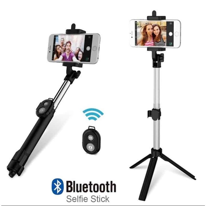 Селфи Стик Трипод 1Tech TV202, За телефон или фотоапарат, Статив, Bluetooth дистанционно в комплекта, Черен