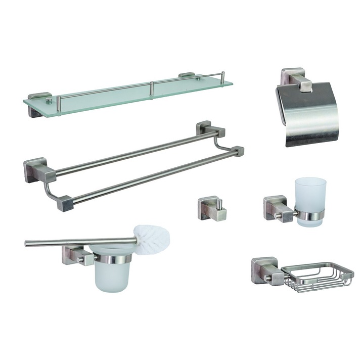 Set sapte piese, accesorii baie, TRENDY S inox satinat