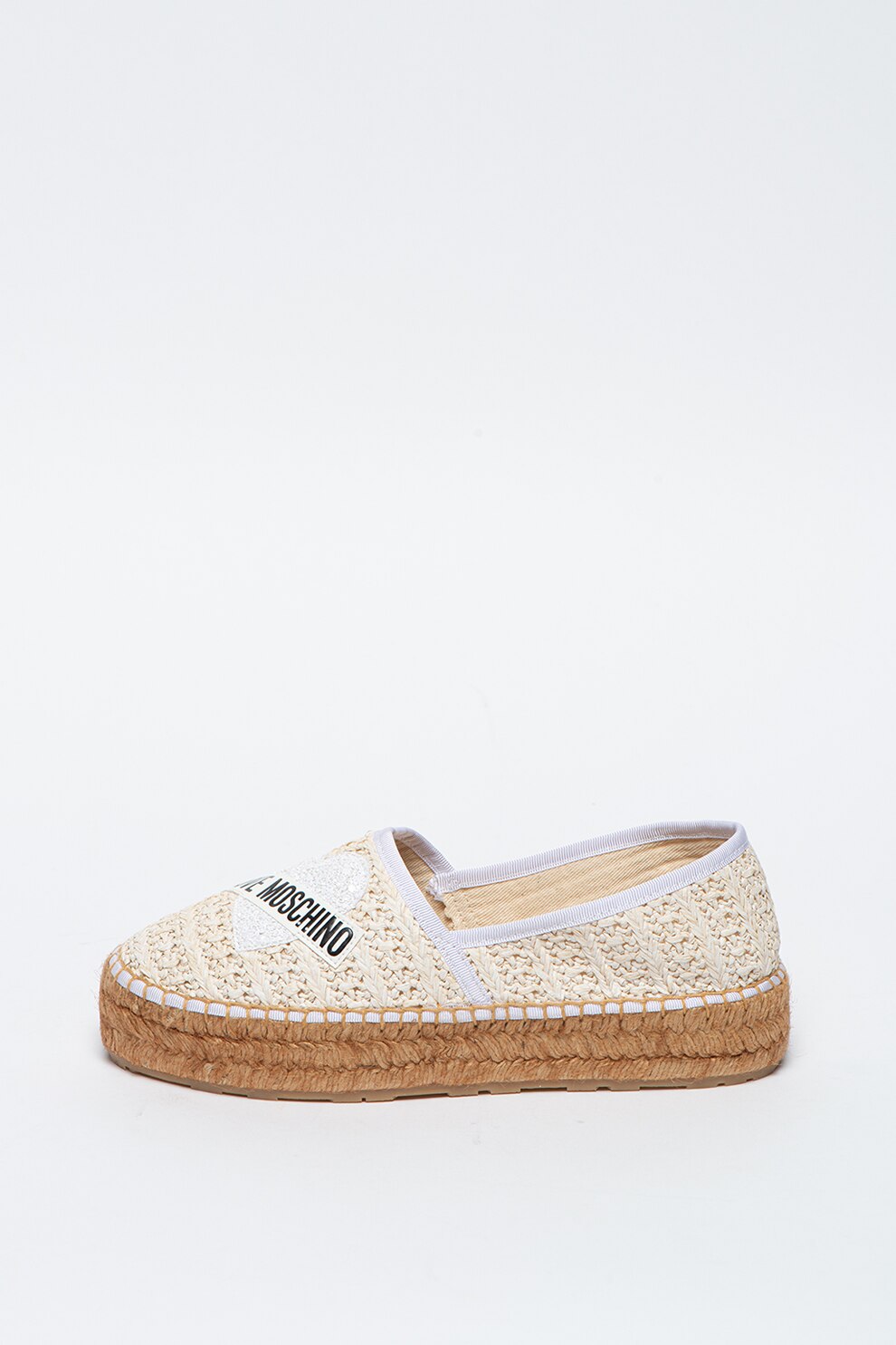 Love Moschino, Espadrile cu aspect tesut, Crem/Negru/Alb optic, 38