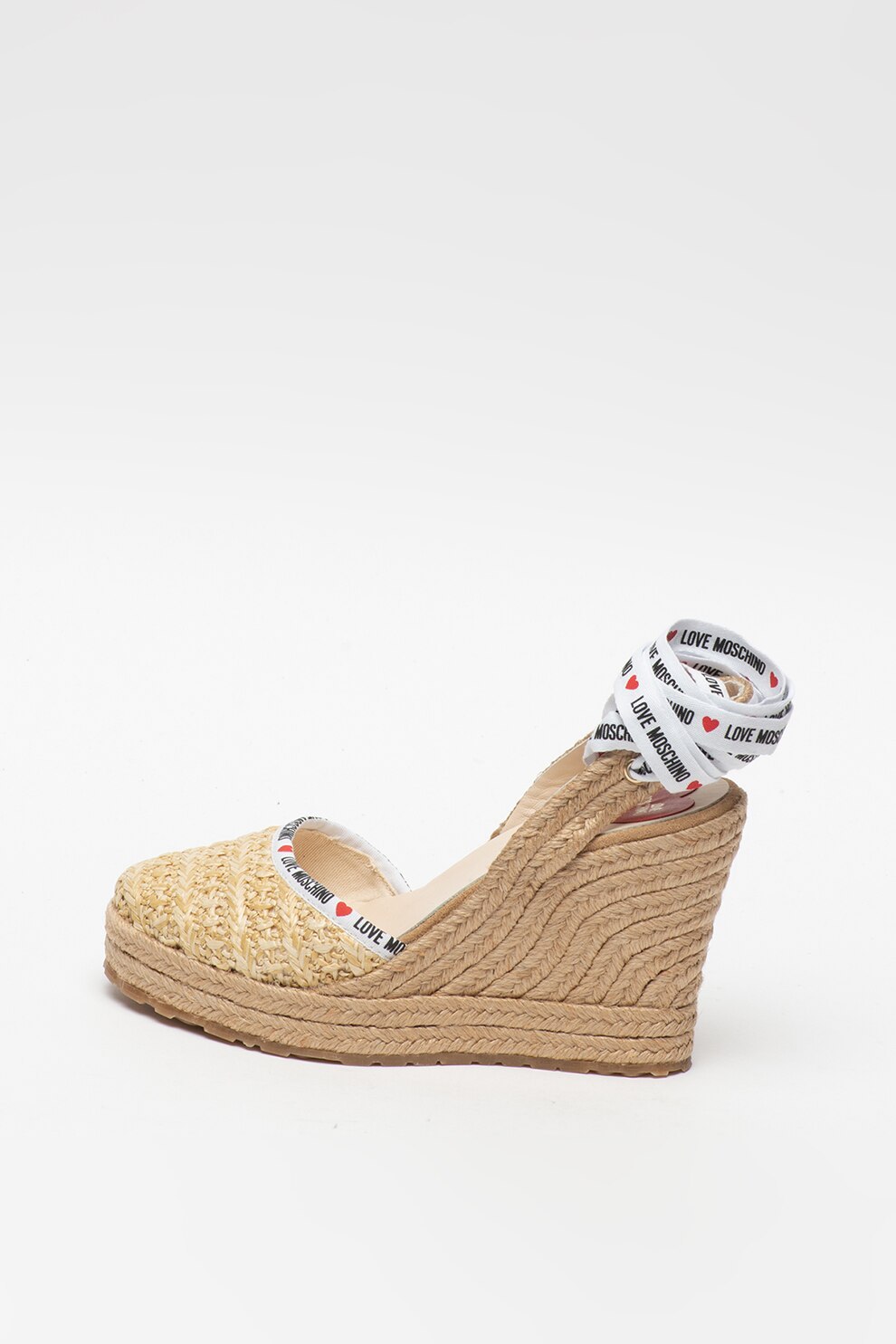 Love Moschino, Sandale wedge tip espadrile cu banda logo