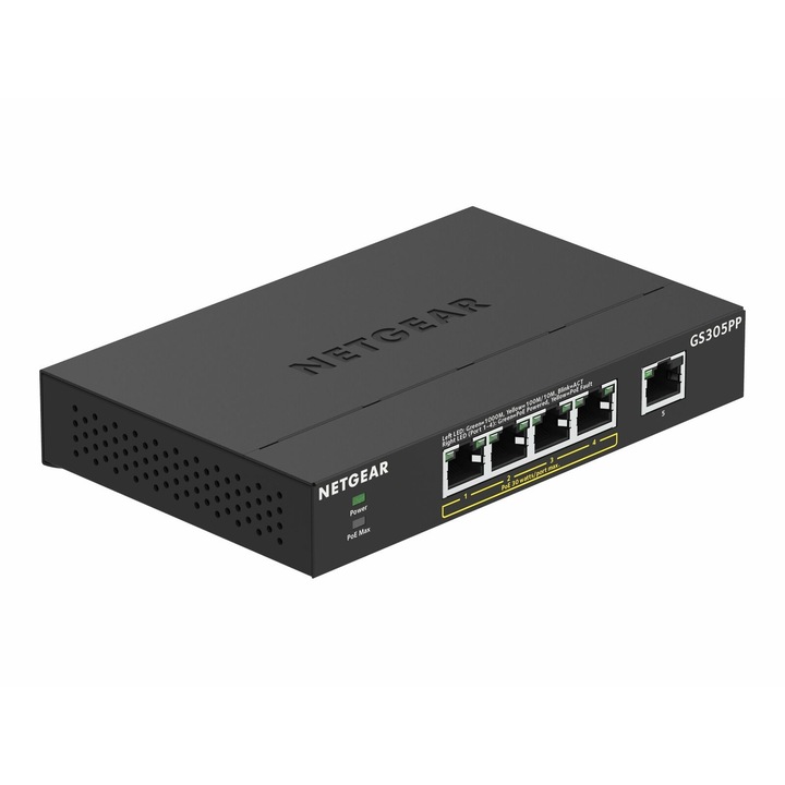 Switch NetGear GS305PP, 5 x 10/100/1000 Mbps Gigabit Ethernet, 4 x POE+ 83W, Desktop/Wall-mount, carcasa metal