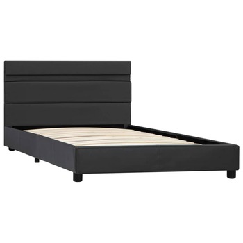 Cadru de pat o persoana, LED, tapitat, vidaXL, Piele ecologica-Lemn, 100 x 200 cm, Gri Cadru de pat o persoana, LED, tapitat, vidaXL, Piele ecologica-Lemn, 100 x 200 cm, Gri