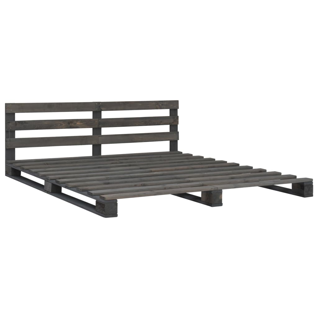 Cadru de pat cu spatar din paleti, vidaXL, Lemn masiv de pin, 200 x 200 cm, Gri