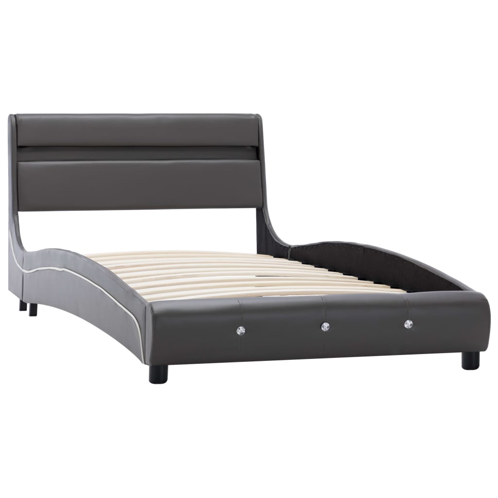 Cadru de pat dublu cu LED, vidaXL, Piele artificiala, 90 x 200 cm, Gri