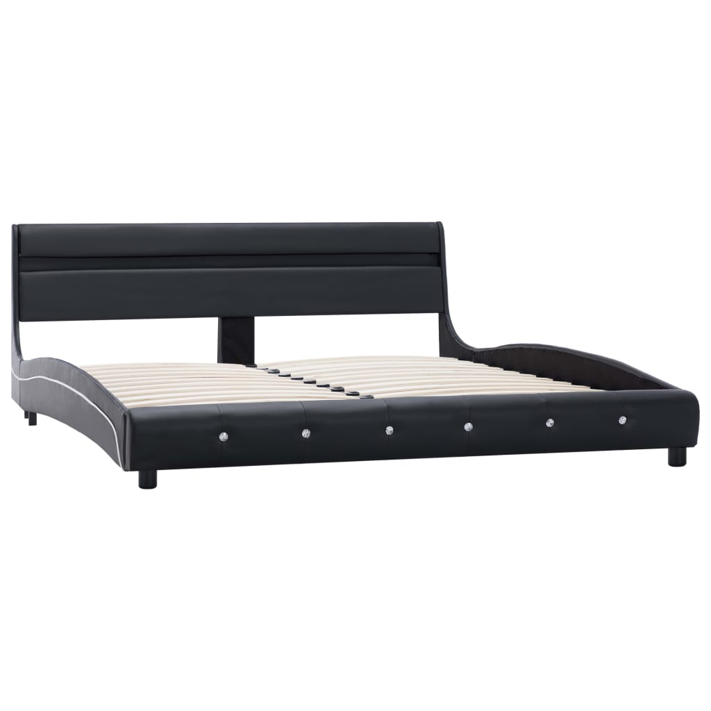 Cadru de pat dublu - cu LED, vidaXL, Piele artificiala-Lemn, 180 x 200 cm, Negru