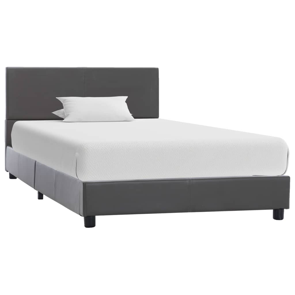 Cadru de pat tapitat cu piele ecologica durabila, vidaXL, Piele artificiala, 90 x 200 cm, Gri