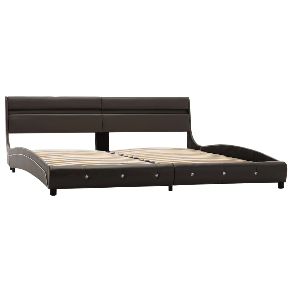 Cadru de pat dublu - cu LED, vidaXL, Piele artificiala-Lemn, 180 x 200 cm, Gri inchis