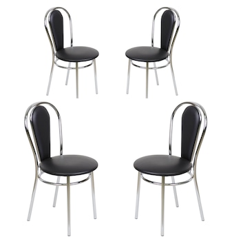 Set 4 scaune dining MF FLORINO, cadru cromat, PU, negru