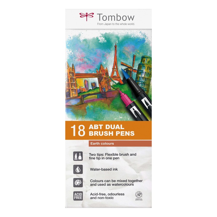 Set 18 Tombow Creativ ABT Dual Brush Pen Earth Colours, set 18 culori de pamant
