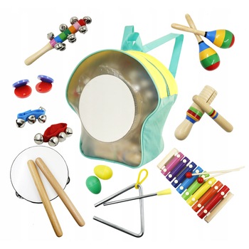 Set 10 instrumente muzicale idealSTORE, Juniorii Muzicieni, Dezvolta performantele sunetelor, Incurajeaza jocul de rol prin exersarea fiecarui instrument, Alaturi de rucsac pentru depozitare Cadou Set 10 instrumente muzicale idealSTORE, Juniorii Muzicieni, Dezvolta performantele sunetelor, Incurajeaza jocul de rol prin exersarea fiecarui instrument, Alaturi de rucsac pentru depozitare Cadou