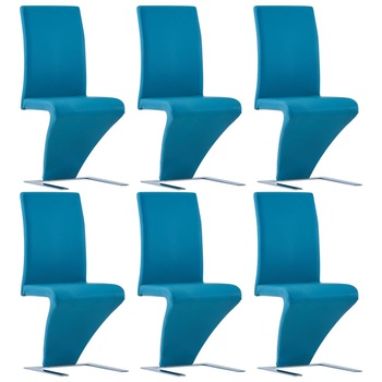 Set de 6 scaune de bucatarie, vidaXL, Albastru, 44 x 58 x 99cm, Piele ecologica