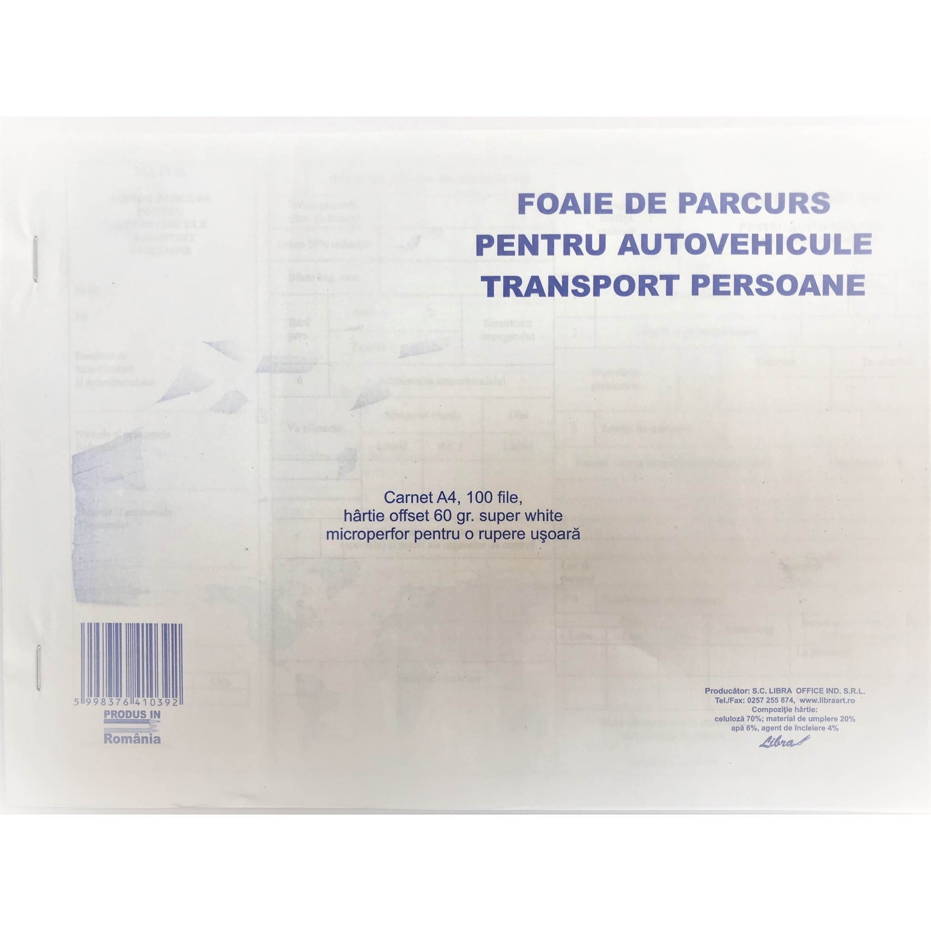 Foaie parcurs transport persoane A4 carnet 100 file
