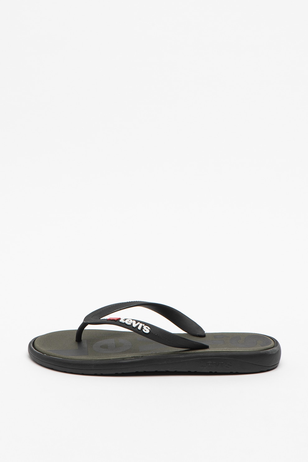 Levi's, Papuci flip-flop cu logo in relief Delamar, Verde militar/ Alb, S