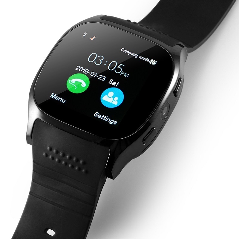 Smartwatch din silicon, Pyramid, camera foto, sim gsm, microSD, alarma sedentara, notificari SMS/apeluri, calendar, pedometru, monitorizare activitate fizica/somn, anti-pierdere, T8, negru