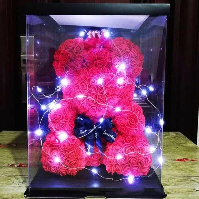 aranjament urs rosu ursulet decorat manual cu trandafiri de spuma teddy bear 40 cm cutie decorativa inclusa iluminare led handmade by urban trends  imagen 59_1_
6