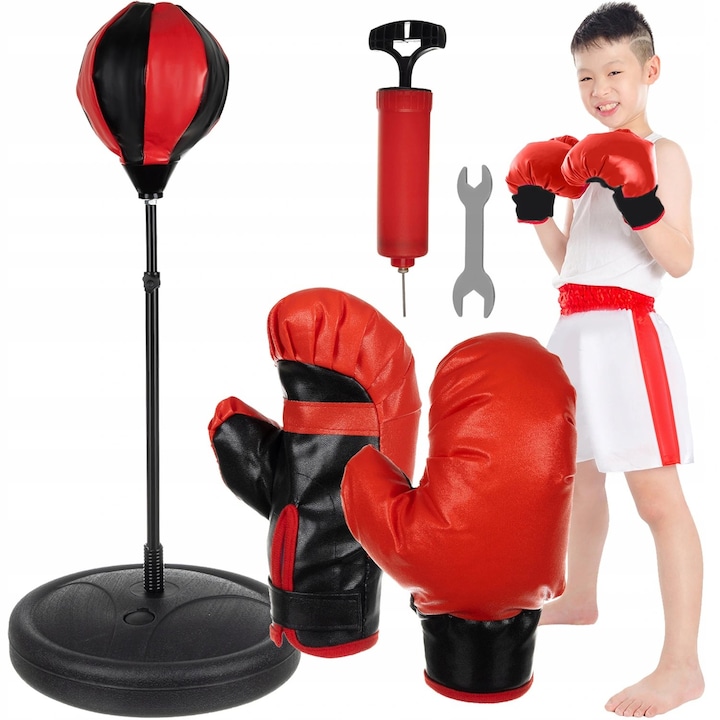 Set de box pentru copii "ISP BOX", manusi si sac de box cu picior metalic si suport