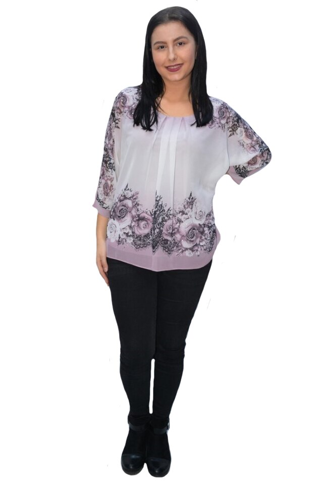 Bluza eleganta cu imprimeu floral, D&J Exclussive, pudra