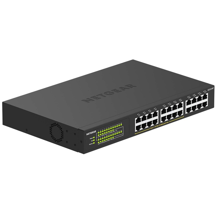 Switch NetGear GS324P, 24 x 10/100/1000 Mbps Gigabit Ethernet cu 16 x POE+ 190W, Desktop/Rackmount, Plug-and-Play, carcasa metal