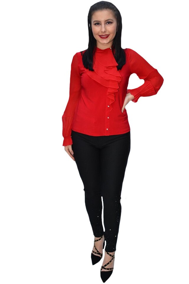 Pantaloni eleganti Yava cu insertii de strasuri,D&J Exclussive, Negru