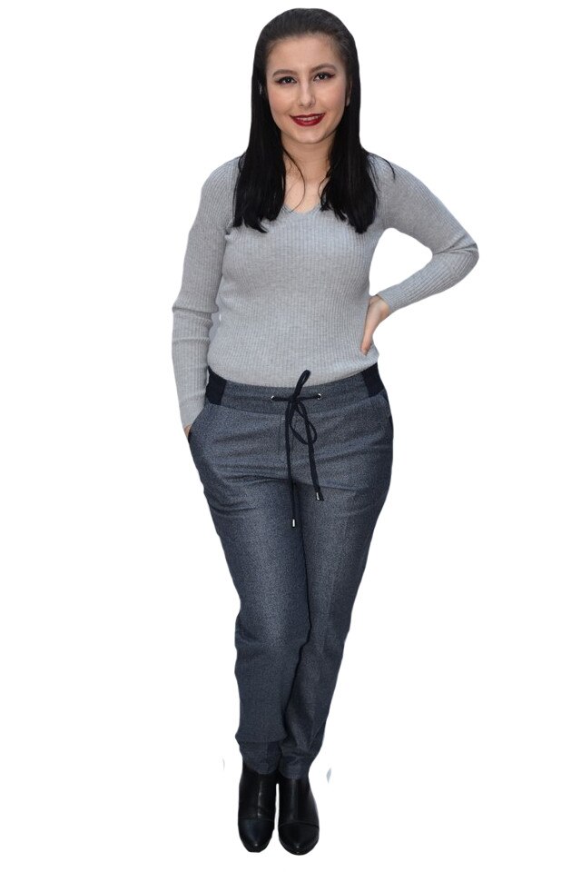 Pantaloni casual Lydia din stofa cu snur ,D&J Exclussive, Gri