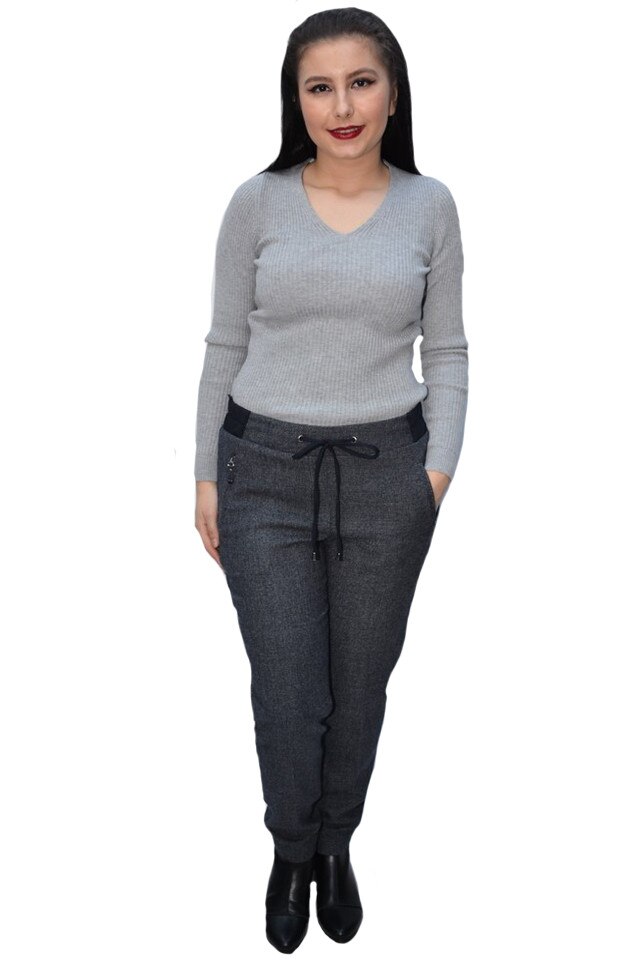 Pantaloni casual Ianna cu snur,D&J Exclussive, Gri