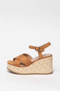MTNG, Sandale wedge de piele intoarsa ecologica cu barete incrucisate MTNG, Sandale wedge de piele intoarsa ecologica cu barete incrucisate