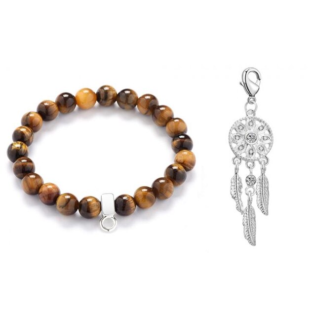 Bratara elastica Philip Jones, maro/argintiu, 17-20 cm lungime bratara