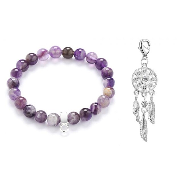 Bratara cu charm Philip Jones dama, mov/argintiu, 17-20 cm lungime bratara