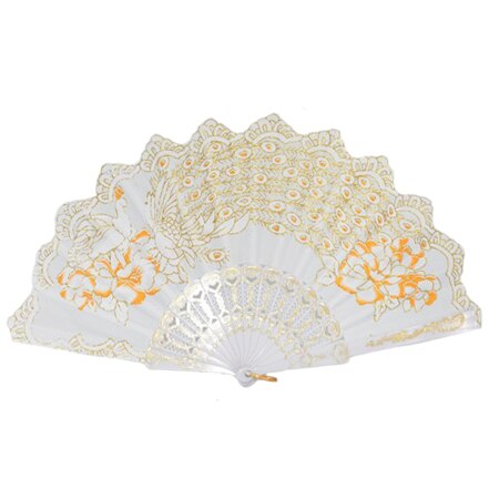 Evantai chic din material textil, cu design tematic,D&J Exclussive,alb