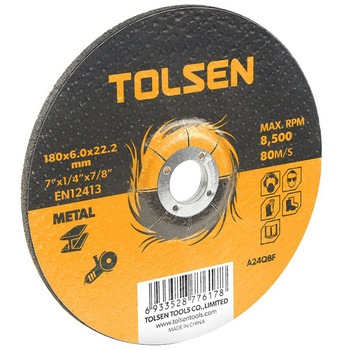 Disc abraziv cu centru coborat (metal) , Tolsen , 180x6x22 mm , vidat Disc abraziv cu centru coborat (metal) , Tolsen , 180x6x22 mm , vidat