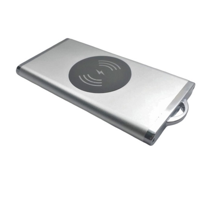 Baterie externa Escalate Slim Aluminiu 1XUSB Incarcare Wireless 5.000 mAh Argintie