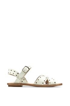 Clarks, Sandale de piele cu aplicatii din nituri Willow Gild, Alb prafuit, 4 Clarks, Sandale de piele cu aplicatii din nituri Willow Gild, Alb prafuit, 4