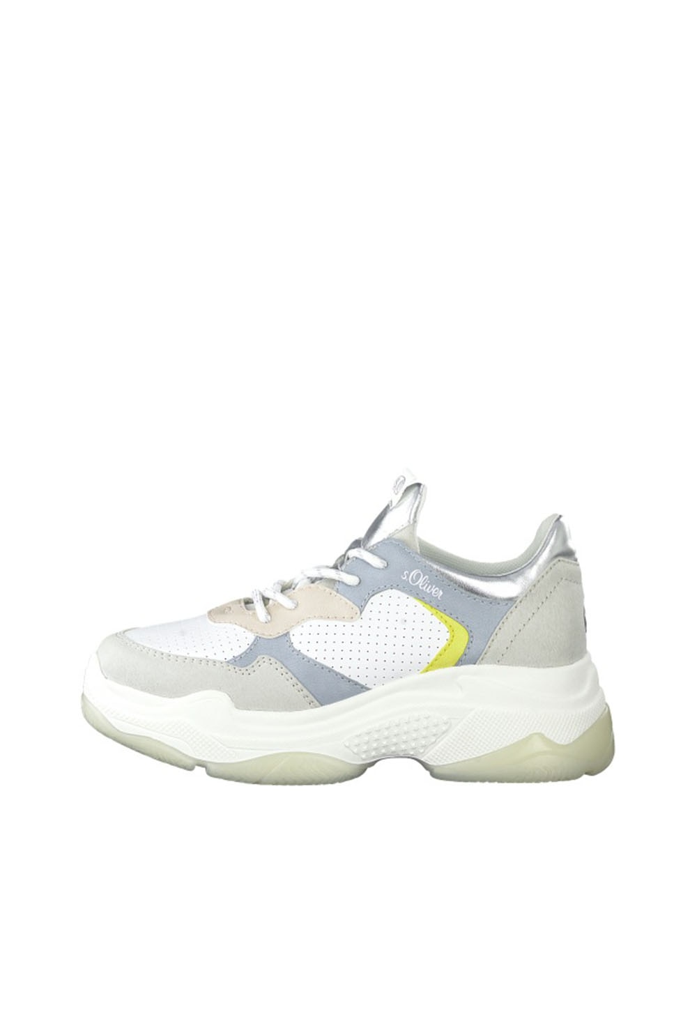 s.Oliver, Pantofi sport cu model colorblock, aspect masiv si garnituri de piele ecologica, Alb/Gri deschis, 36