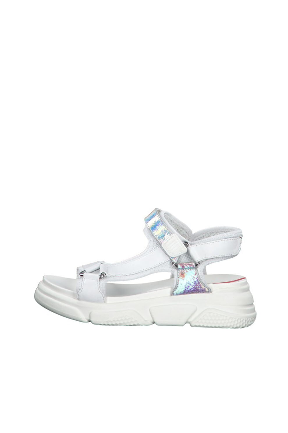 s.Oliver, Sandale wedge de piele ecologica, cu aspect cu irizatii, Alb, 40